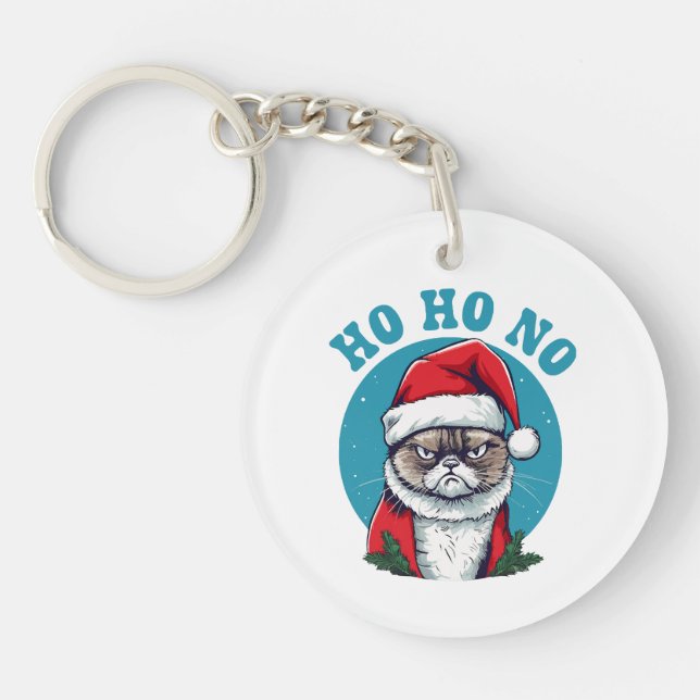 Ho ho no - funny grumpy santa cat key ring (Front)
