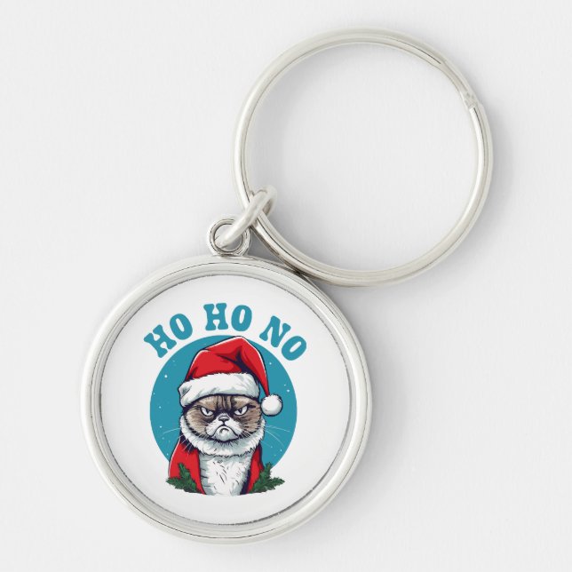 Ho ho no - funny grumpy santa cat key ring (Front)
