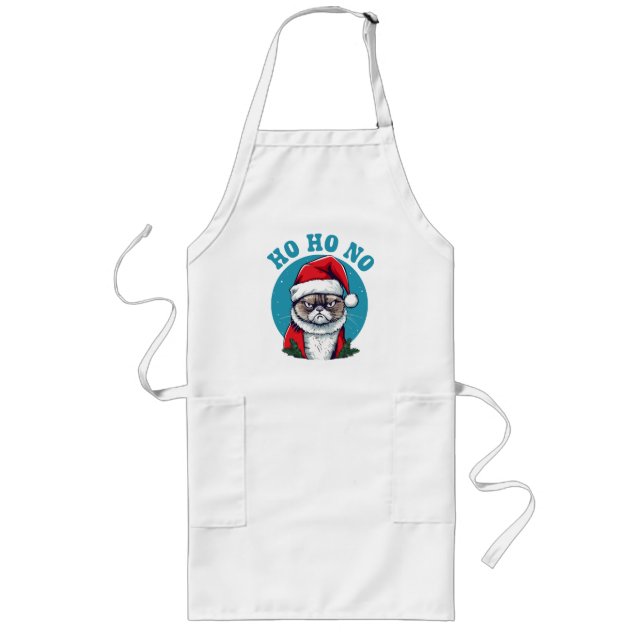 Ho ho no - funny grumpy santa cat long apron (Front)