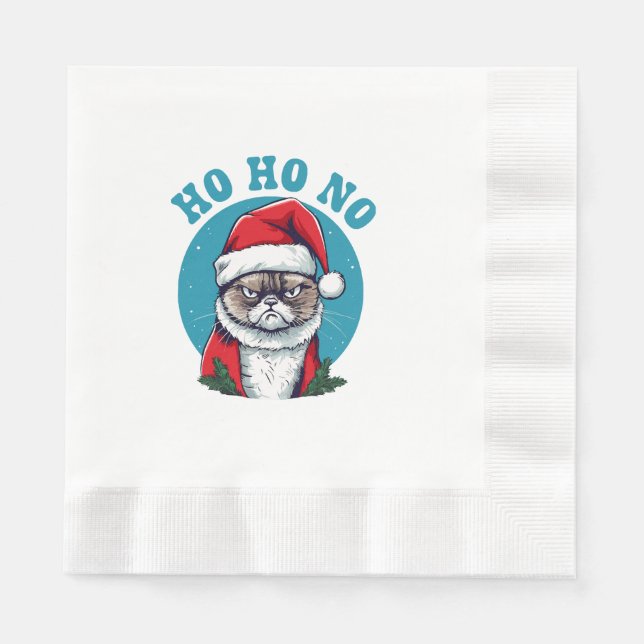 Ho ho no - funny grumpy santa cat napkin (Front)