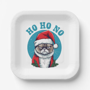 Ho ho no - funny grumpy santa cat paper plate