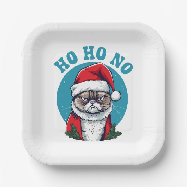 Ho ho no - funny grumpy santa cat paper plate (Front)