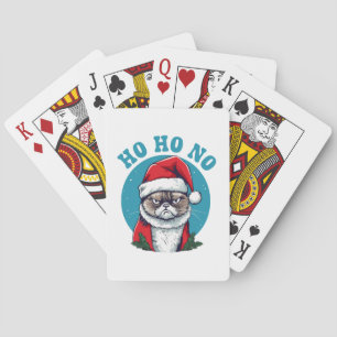 Ho ho no - funny grumpy santa cat playing cards