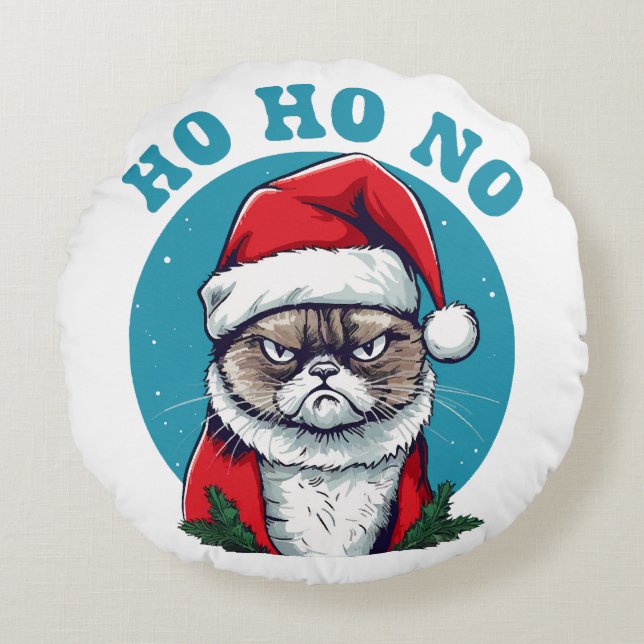 Ho ho no - funny grumpy santa cat round cushion (Front)