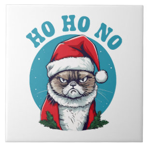 Ho ho no - funny grumpy santa cat tile