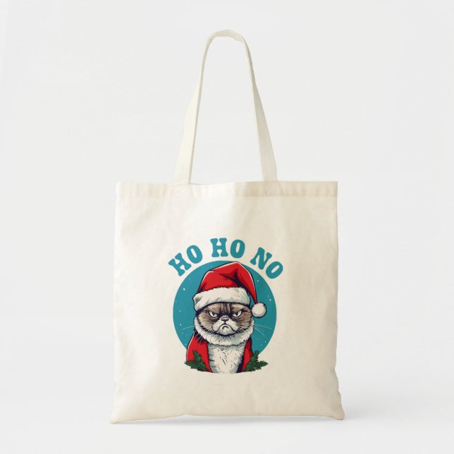 Ho ho no - funny grumpy santa cat tote bag (Front)