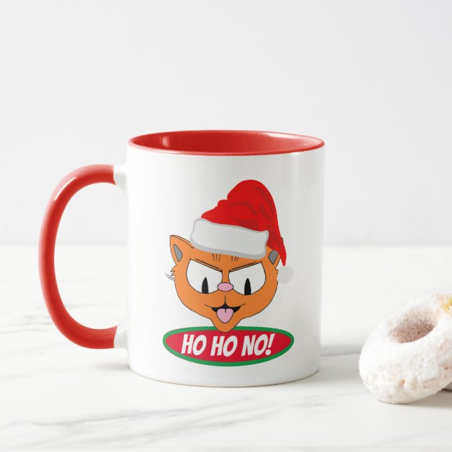 Ho Ho NO! Sarcastic Anti Holiday Cartoon Cat Mug (With Donut)