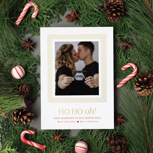 Ho Ho Oh Pregnancy Announcement Foil Holiday Card (Creator Uploaded)