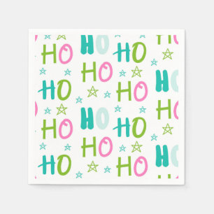 Ho Ho Pink Teal Stars Modern Christmas  Napkin