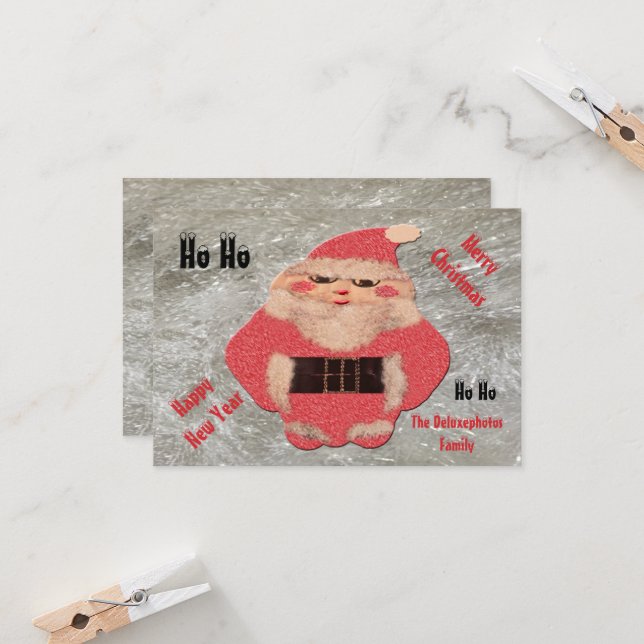 Ho Ho Santa Ivory Glitter Invitation (Front/Back In Situ)