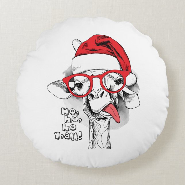 Ho Ho Y’all Giraffe  Round Cushion (Front)
