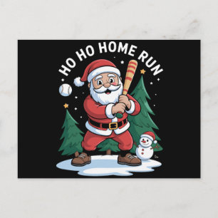 Ho Home Run Christmas Santa Baseball Snowman Xmas Holiday Postcard