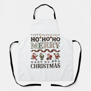 Ho Merry Christmas Santas Plaid Ribbon Apron