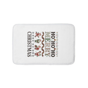 Ho Merry Christmas Santas Plaid Ribbon Bath Mat