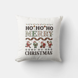 Ho Merry Christmas Santas Plaid Ribbon Cushion