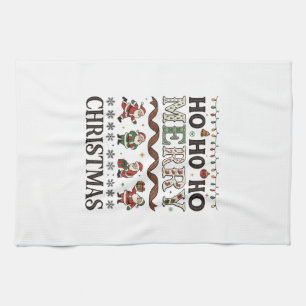 Ho Merry Christmas Santas Plaid Ribbon Tea Towel