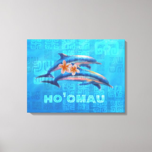 HO’OMAU Hawaiian Dolphins Primitive Collage Canvas Print (Front)