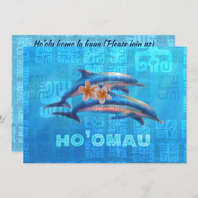 HO’OMAU Hawaiian Dolphins Primitive Collage Invitation (Front/Back)