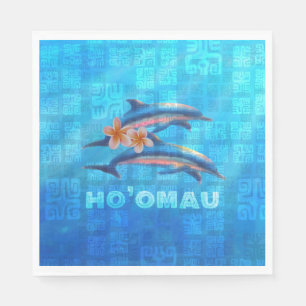 HO’OMAU Hawaiian Dolphins Primitive Collage Napkin