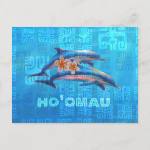 HO’OMAU Hawaiian Dolphins Primitive Collage Postcard