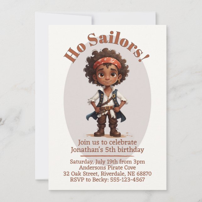 Ho Sailors! Boy Pirate Birthday Invitation (Front)