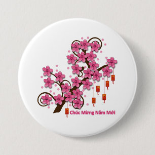 Hoa Dao Happy New Year 7.5 Cm Round Badge