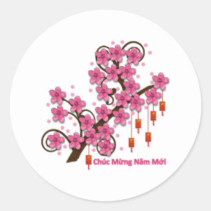 Hoa Dao Happy New Year Classic Round Sticker