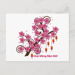Hoa Dao Happy New Year Holiday Postcard