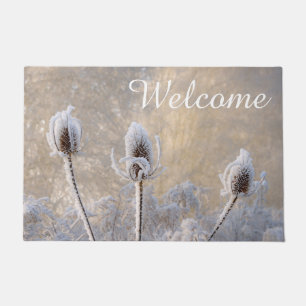 Hoarfrost on Teasels Winter Scenic Nature  Welcome Doormat