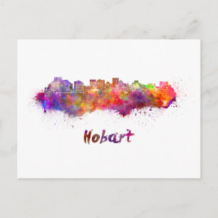 Hobart skyline in watercolor postcard