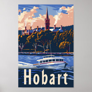 Hobart Tasmania Vintage Retro Travel Illustration Poster