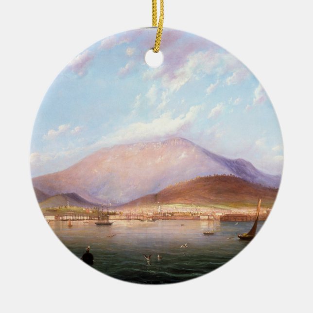 Hobart Town with Mount Wellington, Tasmania Ceramic Tree Decoration (Front)