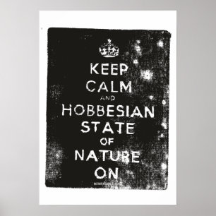 Hobbes Woodcut, Keep Calm State of Nature, Black Poster