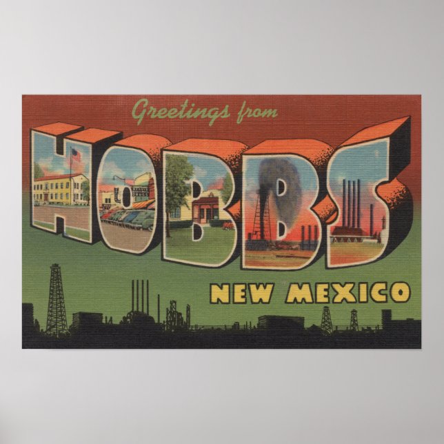 Hobbs, New Mexico - Large Letter Scenes Poster (Front)