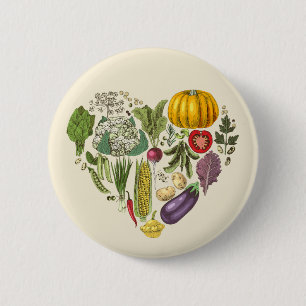 Hobby Garden Vegetable Growing Heart 6 Cm Round Badge