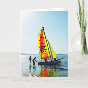 Hobie cat in the morning sun holiday card