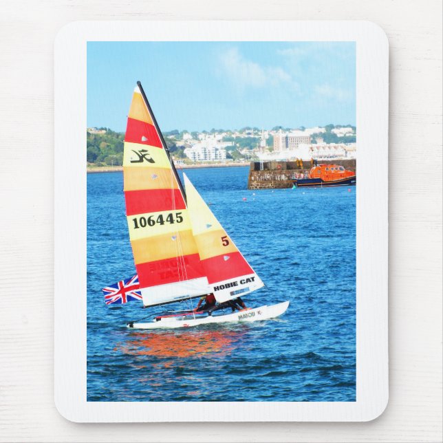 Hobie sailing boat in Jersey Mouse Mat (Front)