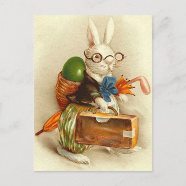 Hobo Easter Bunny Coloured Egg Suitcase Holiday Postcard (Front)