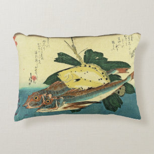 Hobo & Karei - Hiroshige's Japanese Fish Print Decorative Cushion