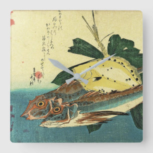 Hobo & Karei - Hiroshige's Japanese Fish Print Square Wall Clock