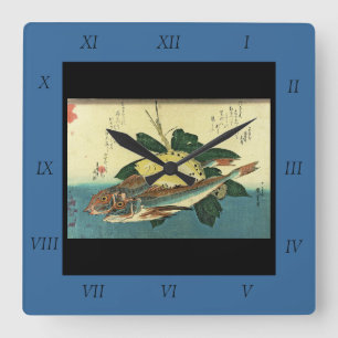 Hobo & Karei - Hiroshige's Japanese Fish Print Square Wall Clock