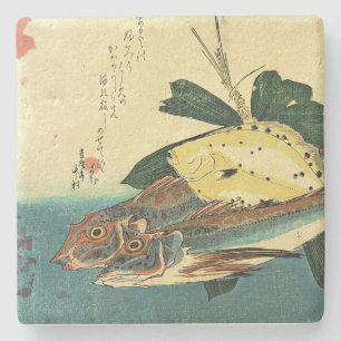 Hobo & Karei - Hiroshige's Japanese Fish Print Stone Coaster