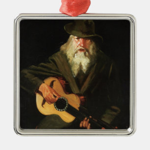 Hobo Musician (Guitarist Old Man) (Vintage) Metal Tree Decoration