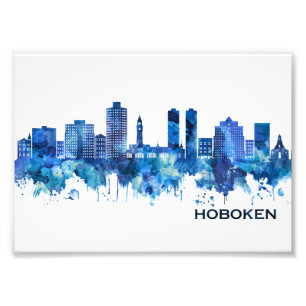 Hoboken New Jersey Skyline Blue Photo Print