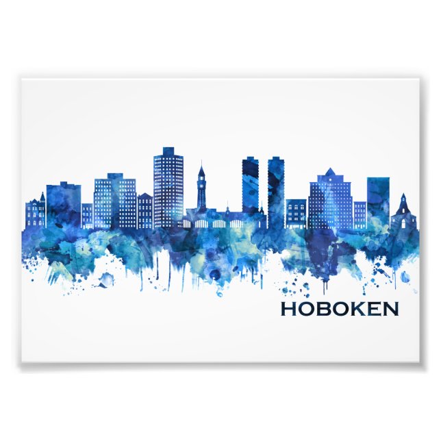 Hoboken New Jersey Skyline Blue Photo Print (Front)