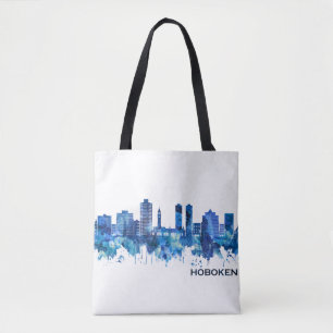 Hoboken New Jersey Skyline Blue Tote Bag