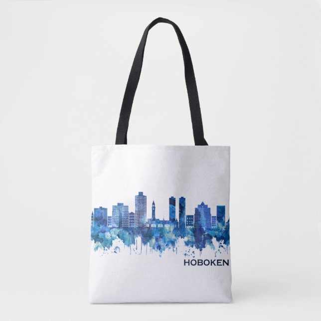 Hoboken New Jersey Skyline Blue Tote Bag (Front)