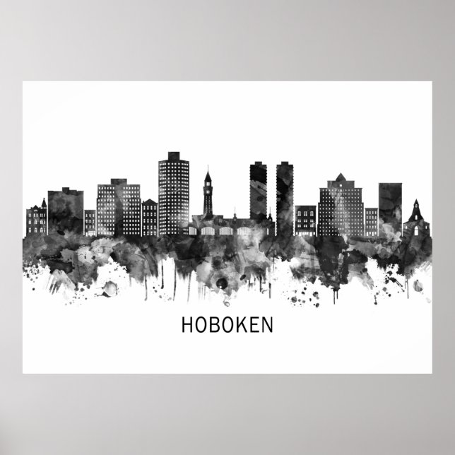 Hoboken New Jersey Skyline BW Poster (Front)