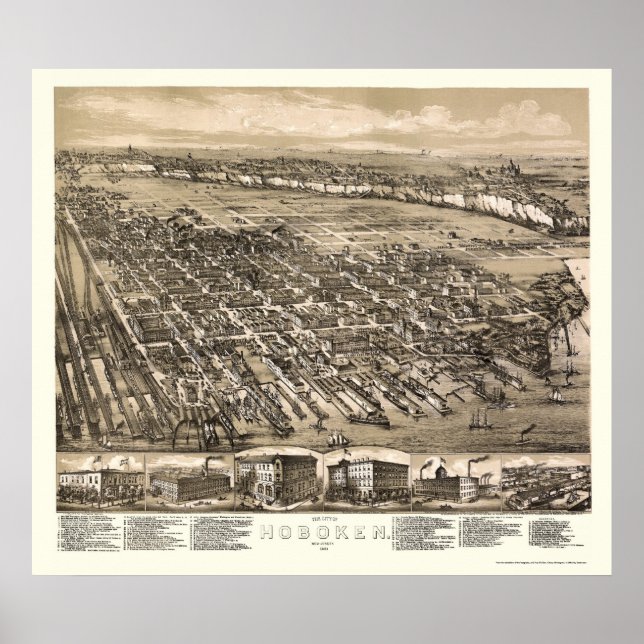 Hoboken, NJ Panoramic Map - 1881 Poster (Front)