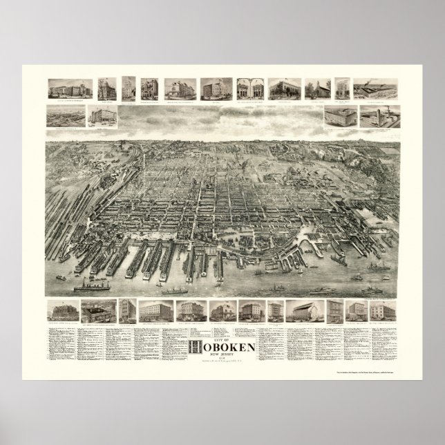 Hoboken, NJ Panoramic Map - 1904 Poster (Front)